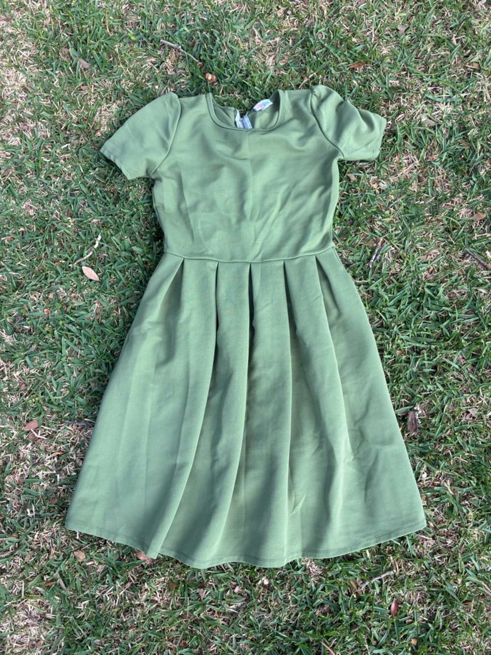 LuLaRoe Olive Green Pleated Short-Sleeve Girls Dress